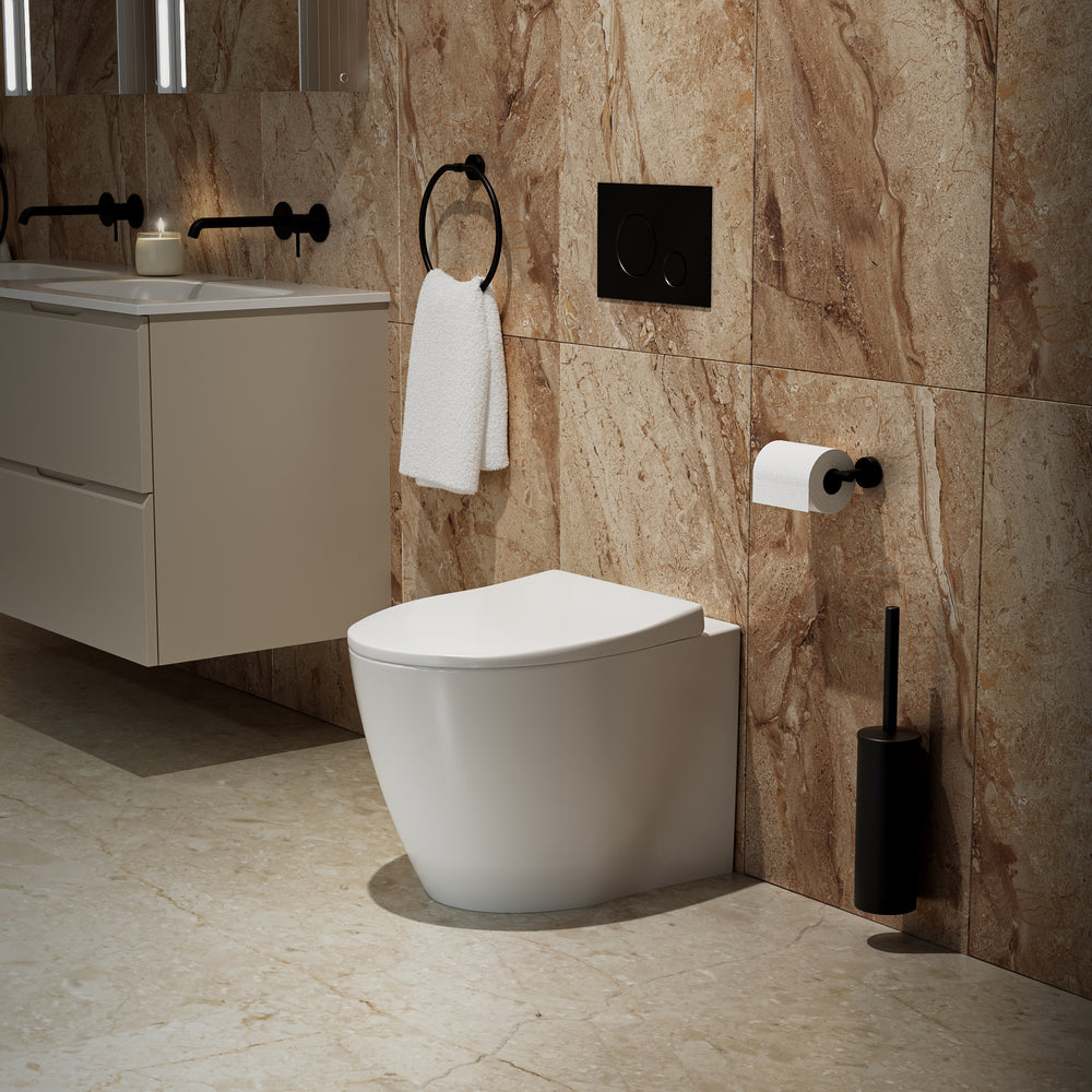 Primo Dolce Back To Wall Rimless Toilet With Concealed Cistern Frame & Matt Black Flush Plate