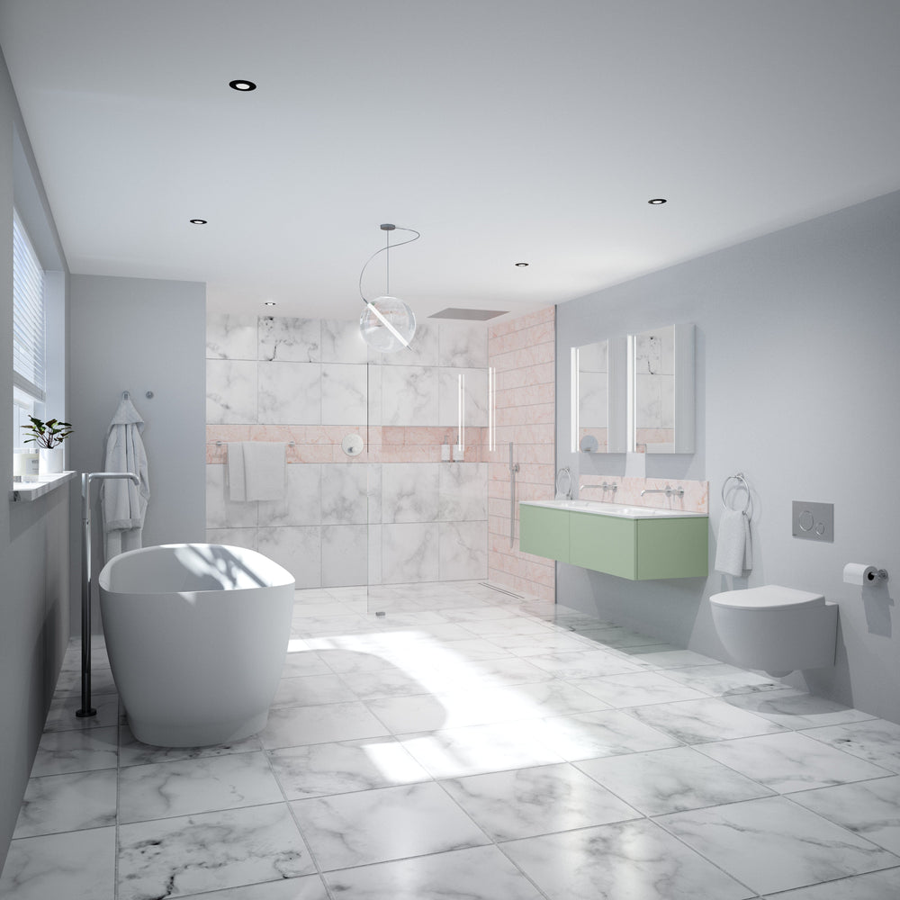 Raffinata One Drawer Vanity Unit With Beyondstone Double Basin - Matt Light Green 1200mm