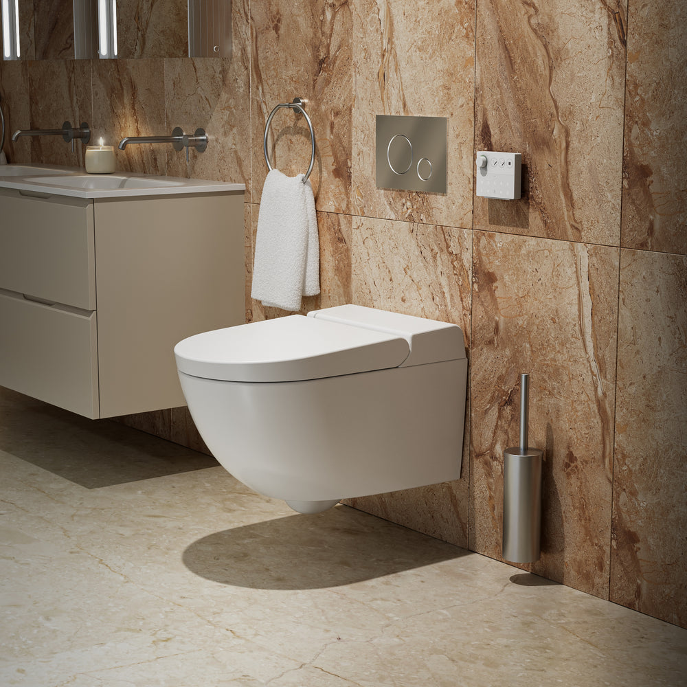 Smart Toilet, Concealed Cistern And Frame And Brushed Steel Effect Flush Plate