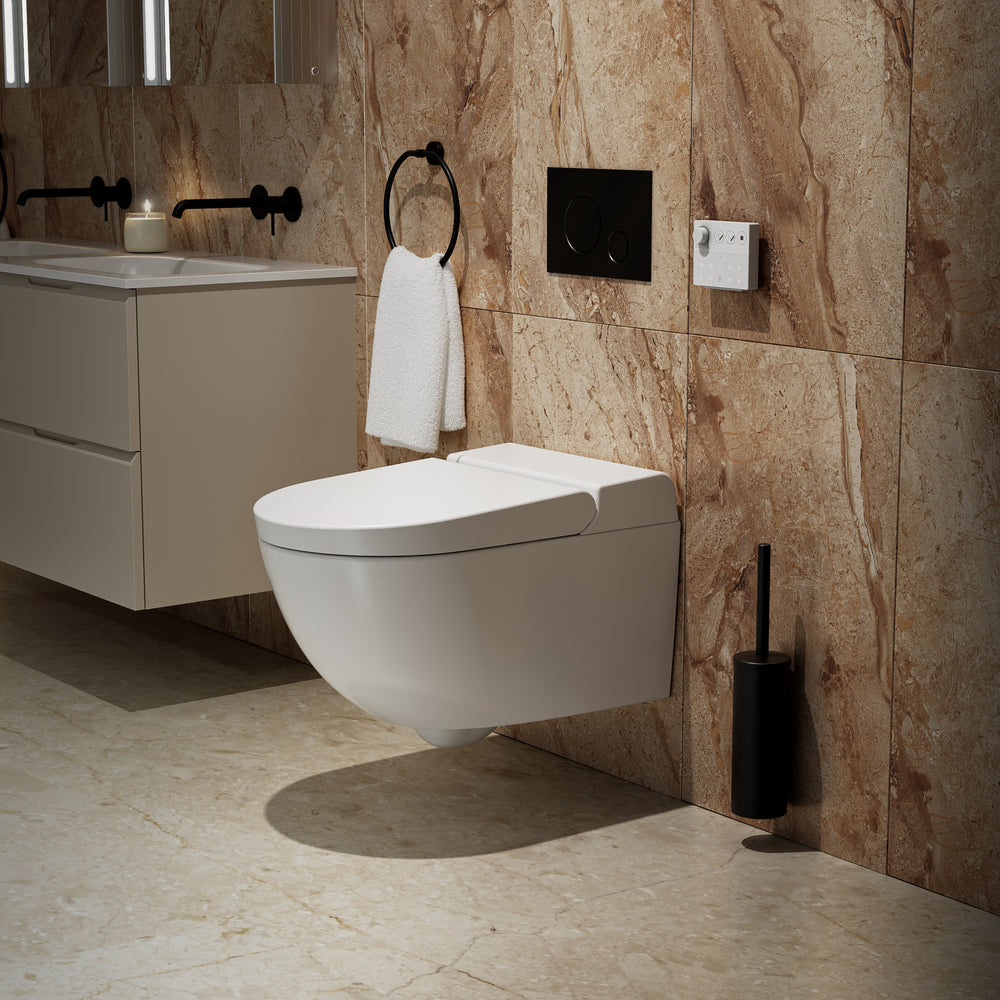 Smart Toilet, Concealed Cistern And Frame And Matt Black Flush Plate