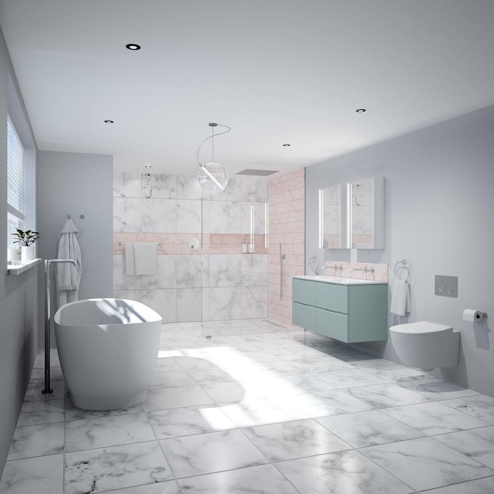 Tasca Four Drawer Vanity Unit With Beyondstone Double Basin - Matt Fjord 1200mm