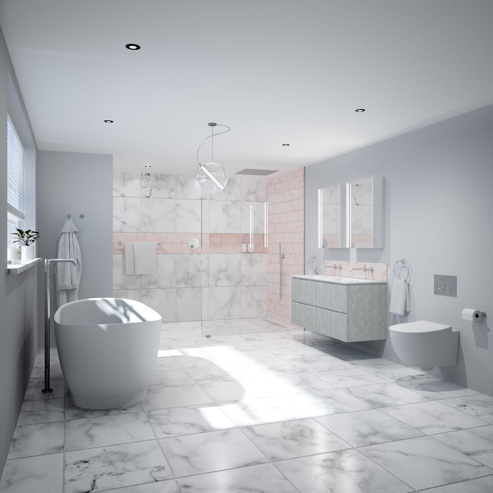 Tasca Four Drawer Vanity Unit With Beyondstone Double Basin - Light Concrete 1200mm