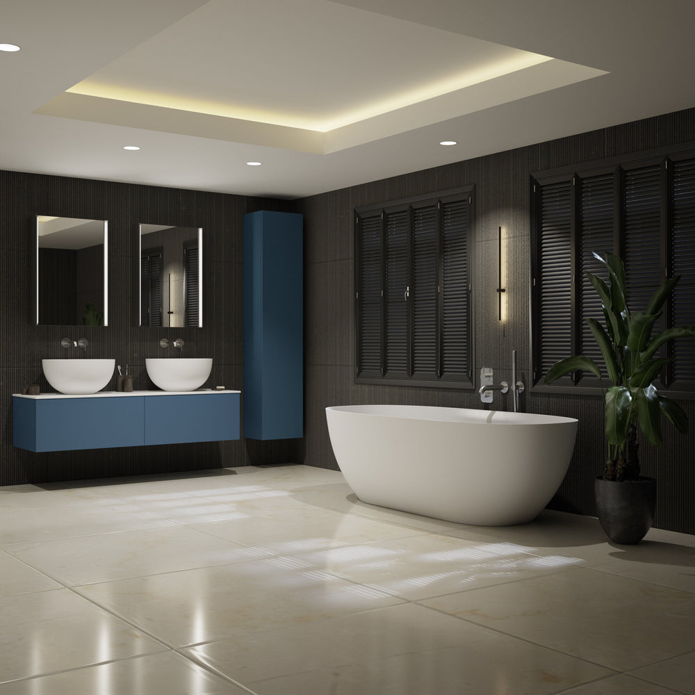 Raffinata One Drawer Vanity Unit With Beyondstone Double Basin - Matt Navy 1200mm