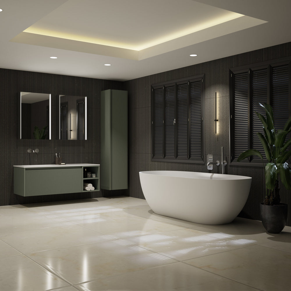 Scanalato Single Drawer Vanity Unit With Open Storage Space And Beyondstone Basin - Pistachio 1200mm