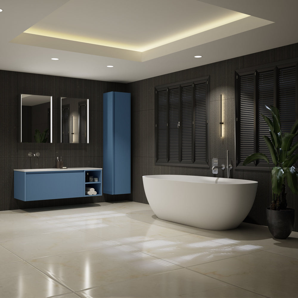 Scanalato Single Drawer Countertop Vanity Unit With Open Storage Space - Soft Blue 1200mm