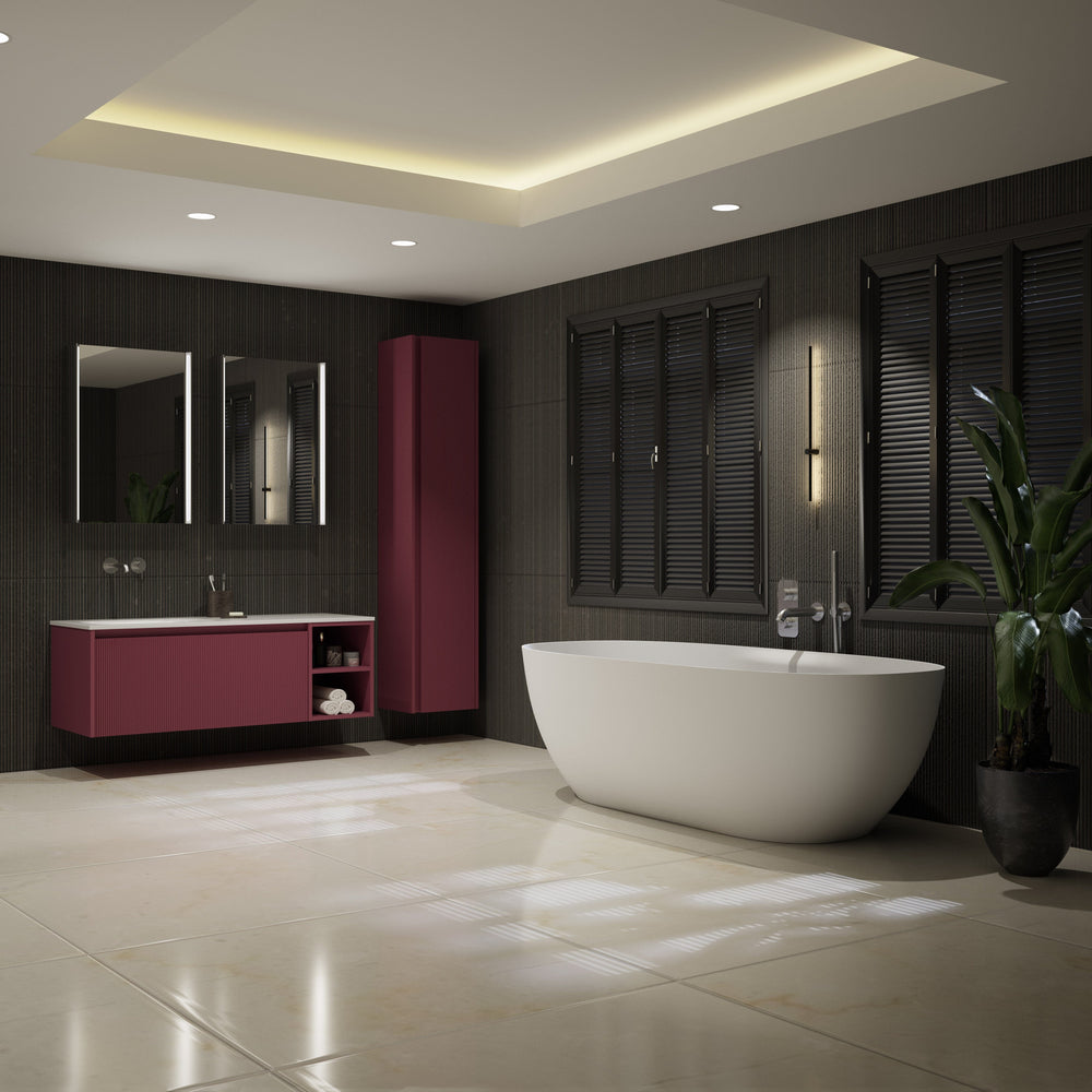Scanalato Single Drawer Vanity Unit With Open Storage Space And Left Hand Beyondstone Basin - Mineral Red 1200mm