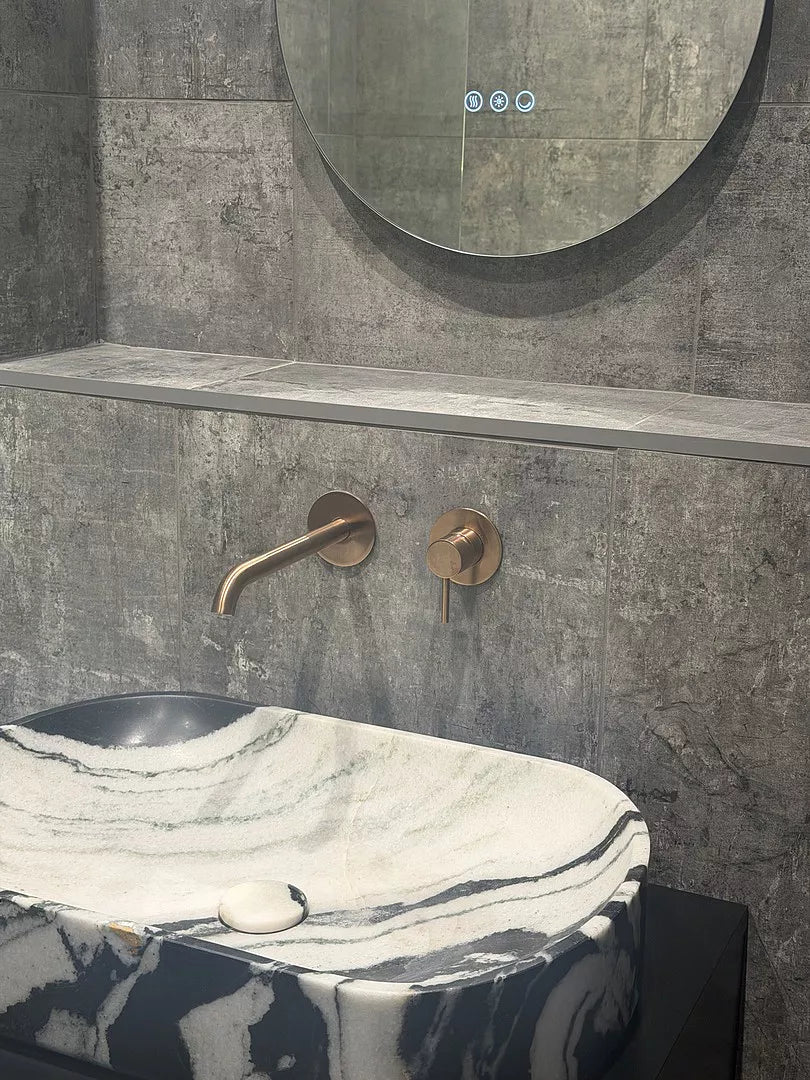 Brushed Copper Wall Mounted Mixer Basin Tap