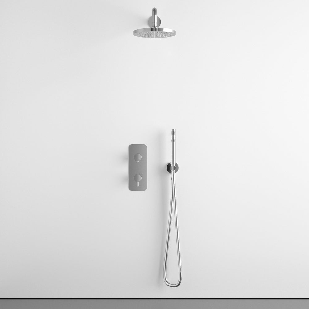 Two Way Thermostatic Shower Set With Handheld Shower And Wall Mounted Shower Head - Chrome