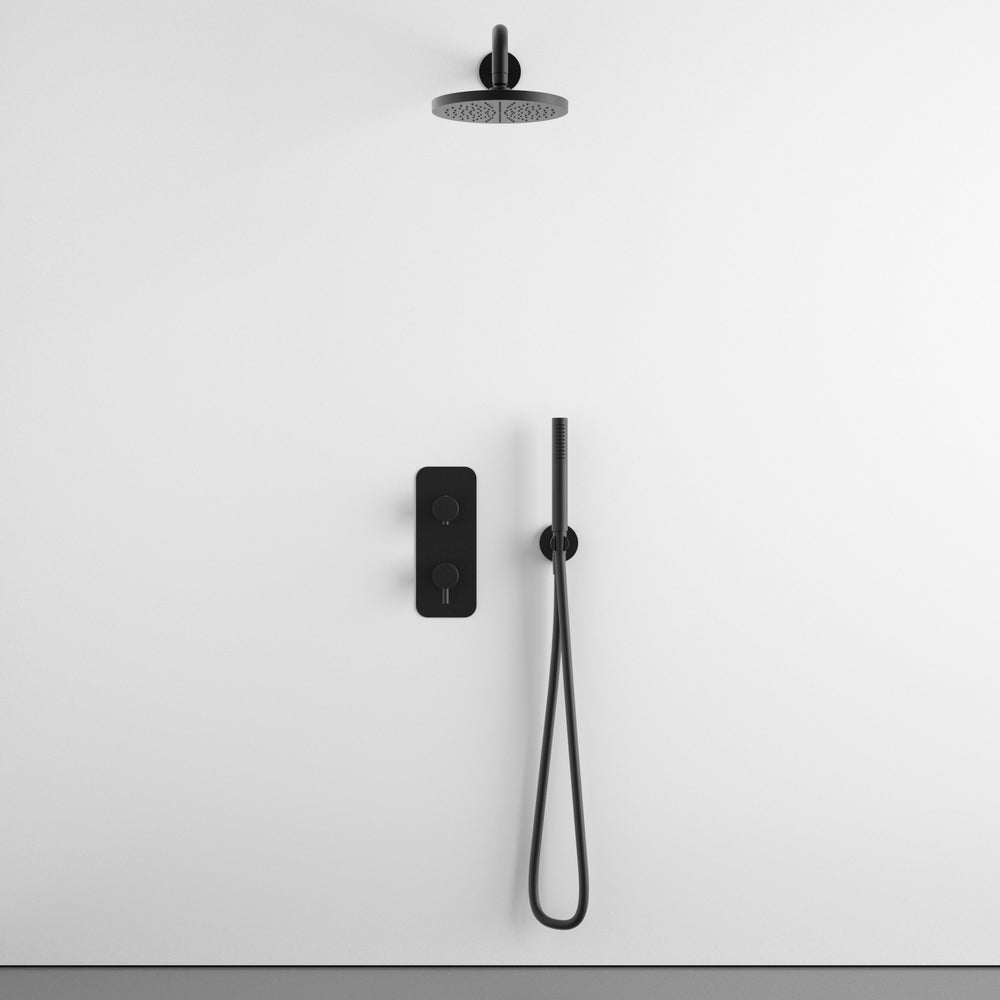 Two Way Thermostatic Shower Set With Handheld Shower And Wall Mounted Shower Head - Matt Black
