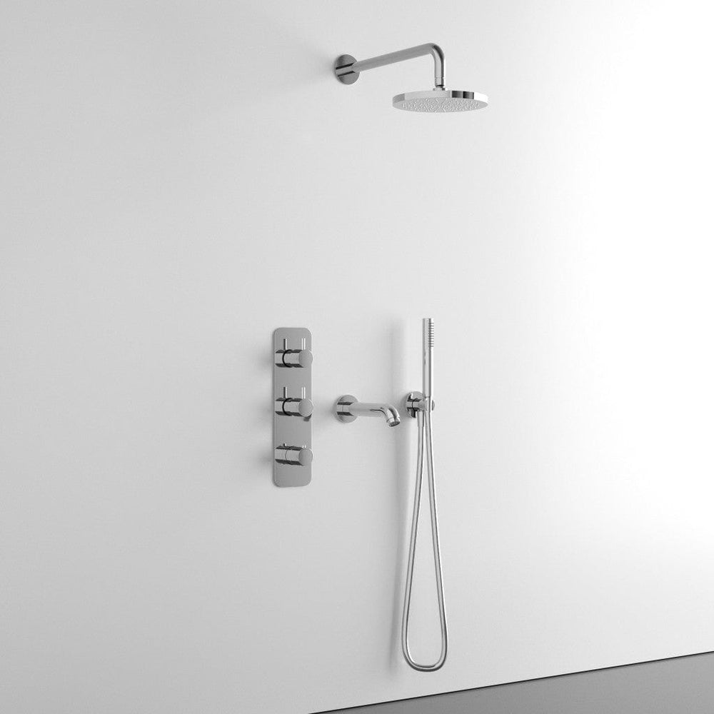 Three Way Thermostatic Shower Set With Handheld Shower, Bath Spout And Wall Mounted Shower Head - Chrome