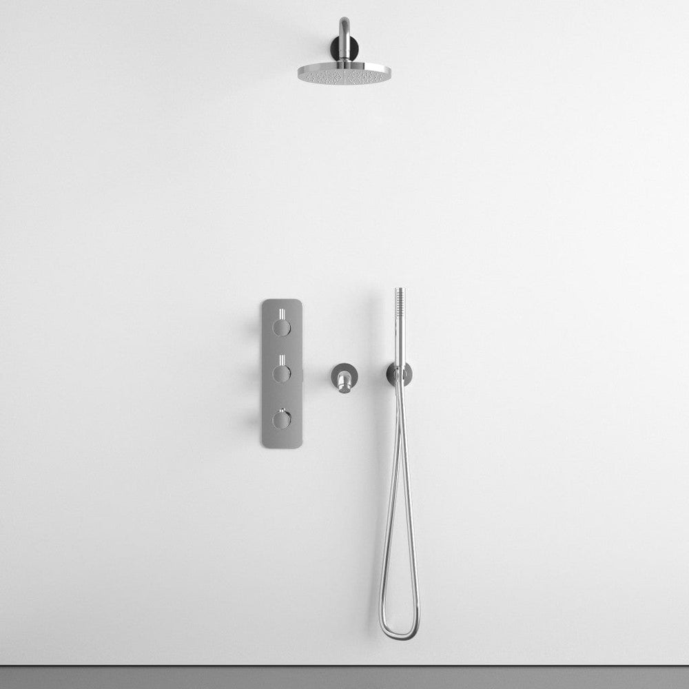 Three Way Thermostatic Shower Set With Handheld Shower, Bath Spout And Wall Mounted Shower Head - Chrome
