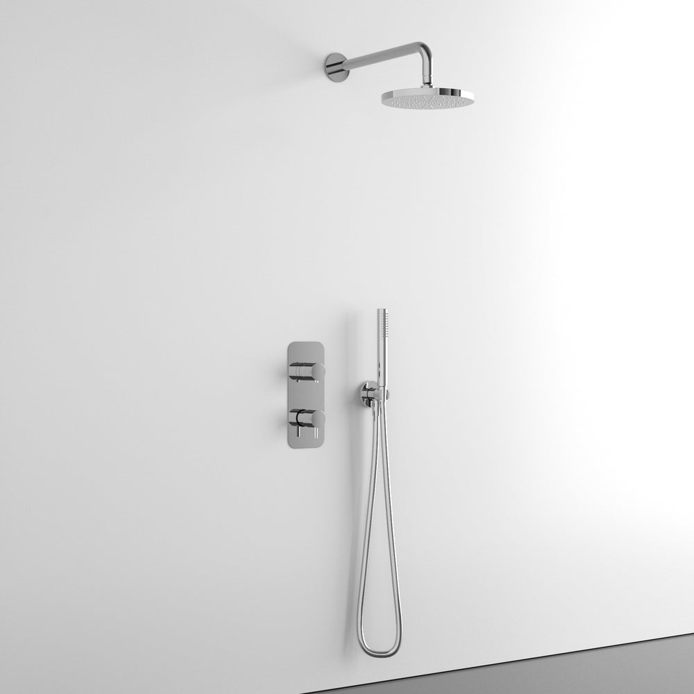 Two Way Thermostatic Shower Set With Handheld Shower And Wall Mounted Shower Head - Chrome
