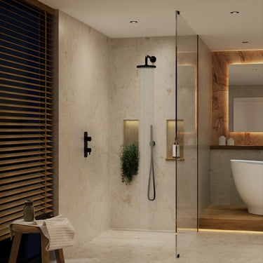 Two Way Thermostatic Shower Set With Handheld Shower And Wall Mounted Shower Head - Matt Black