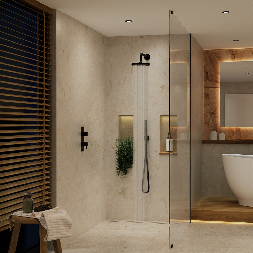 Two Way Thermostatic Shower Set With Handheld Shower And Wall Mounted Shower Head - Matt Black