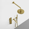 Three Way Thermostatic Shower Set With Handheld Shower, Bath Spout And Wall Mounted Shower Head - Brushed Brass