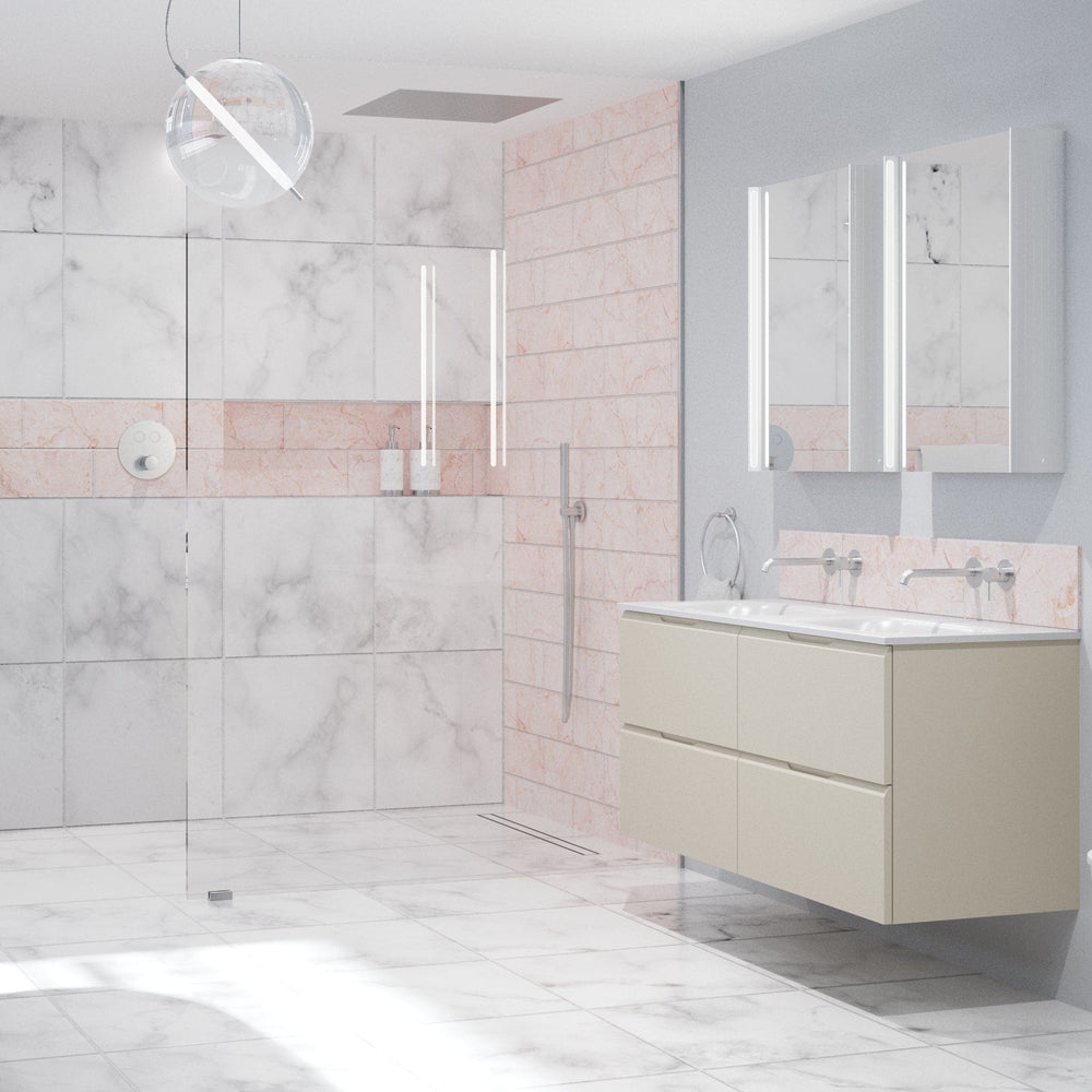 Two Way Push Button Thermostatic Shower Set With Handheld Shower And Ceiling Mounted Shower Head - Brushed Steel