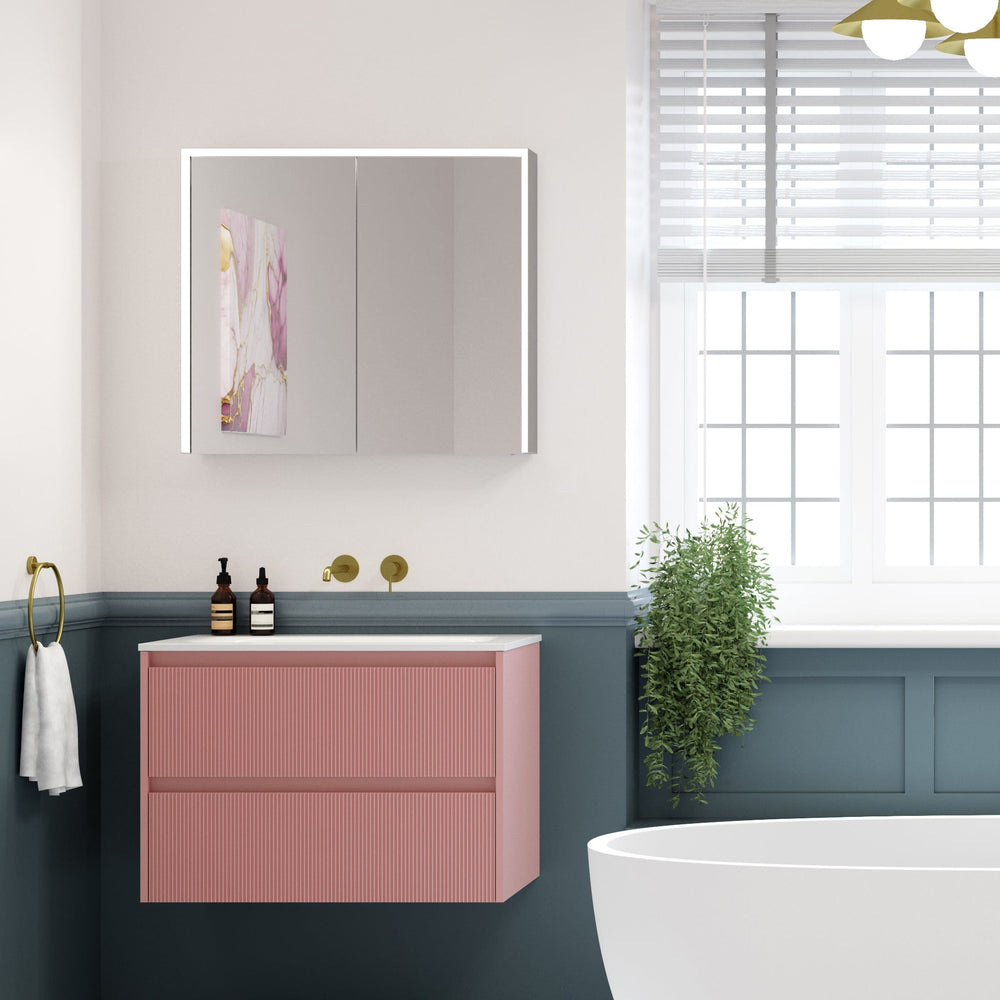 Scanalato Double Drawer Countertop Vanity Unit - Dusky Pink 600mm