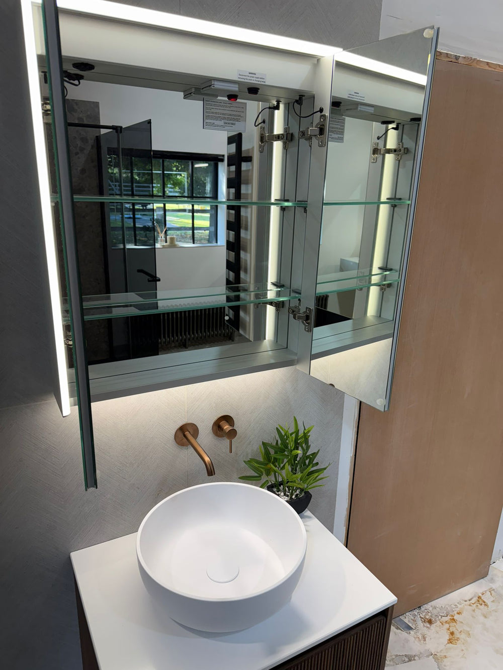 Fiano Steam-Free Modern Mirror Cabinet 600 x 700mm - Aluminium