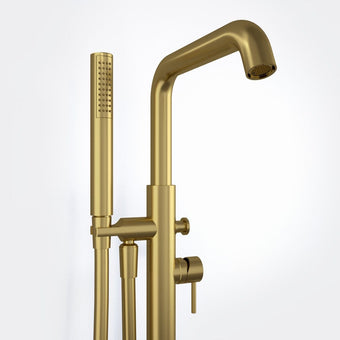 Freestanding Thermostatic Bath Shower Mixer Tap - Brushed Brass
