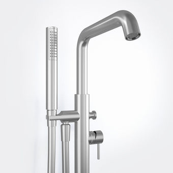 Freestanding Thermostatic Bath Shower Mixer Tap - Brushed Steel