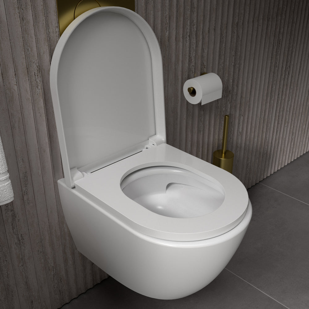 GSI Pura Short Projection Wall Hung Swirlflush Pan and Wrapover Soft Close Seat - 50cm