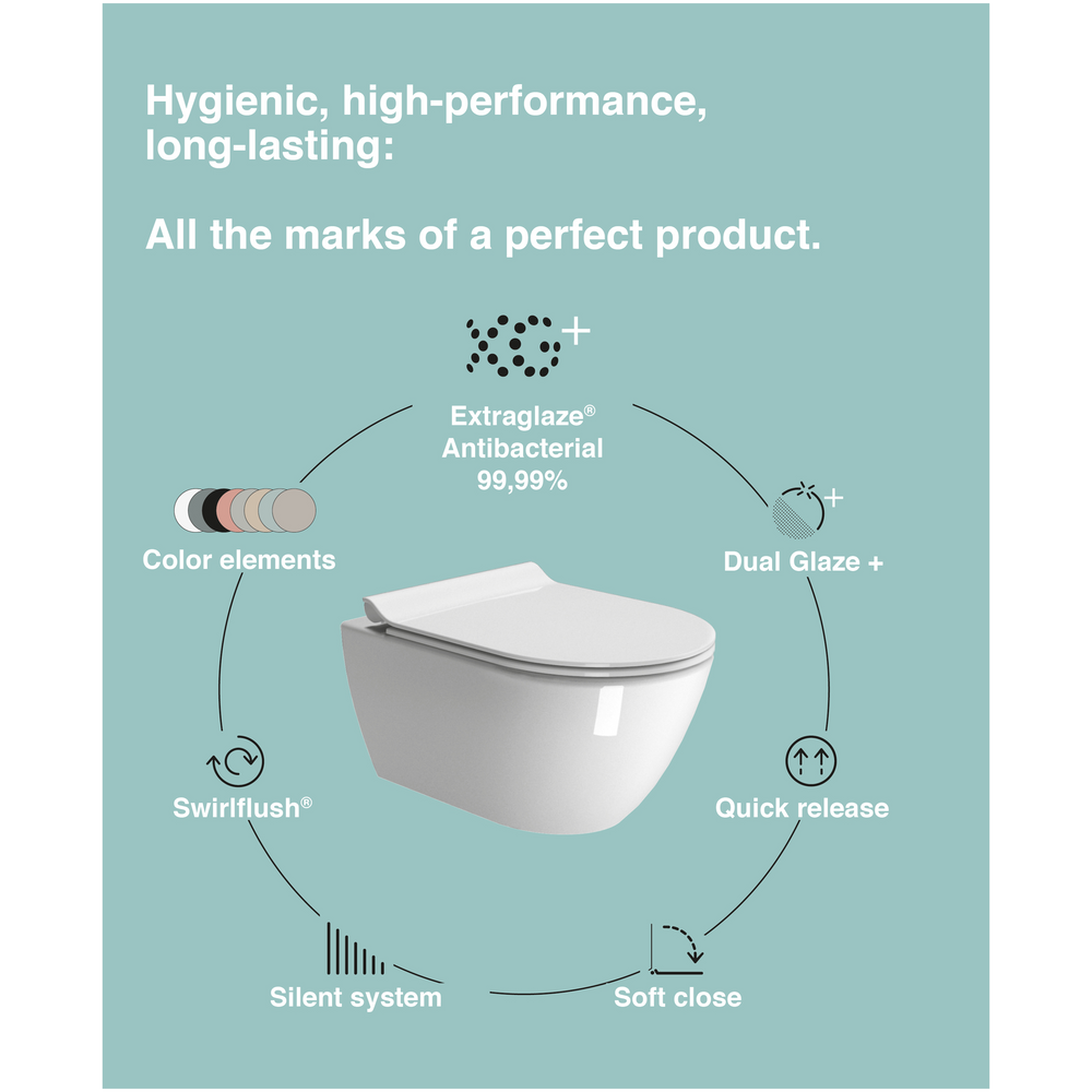 GSI Pura Short Projection Wall Hung Swirlflush Pan and Slimline Soft Close Seat - 46cm