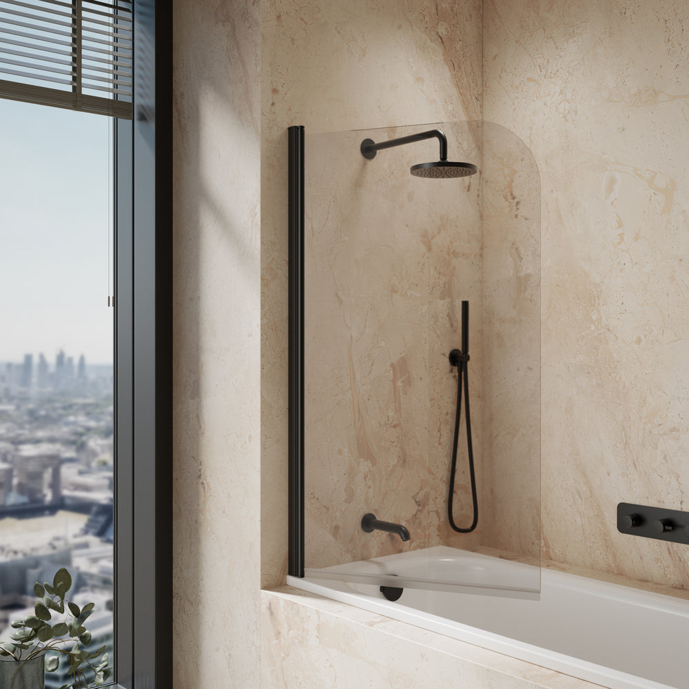 Roman Haven6 Curved Pivoting Bath Screen - 800mm - Matt Black
