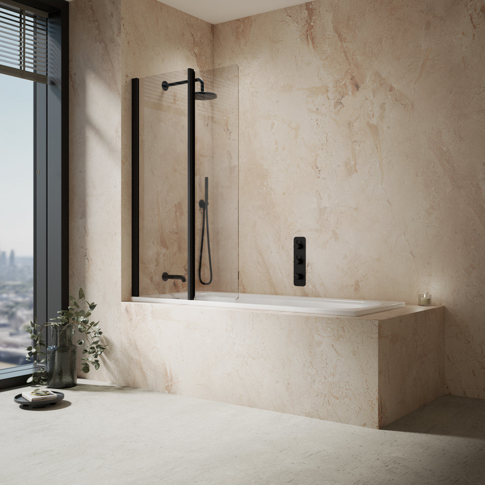 Roman Haven6 Inward Folding Bath Screen - 910mm - Matt Black