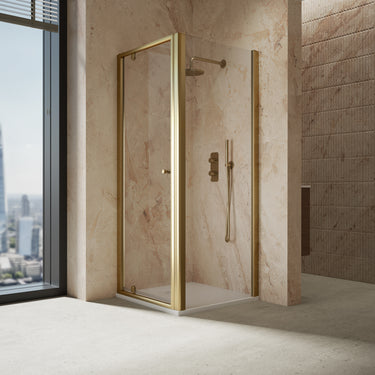 Roman Haven6 Pivot Shower Enclosure - 800mm x 800mm - Brushed Brass