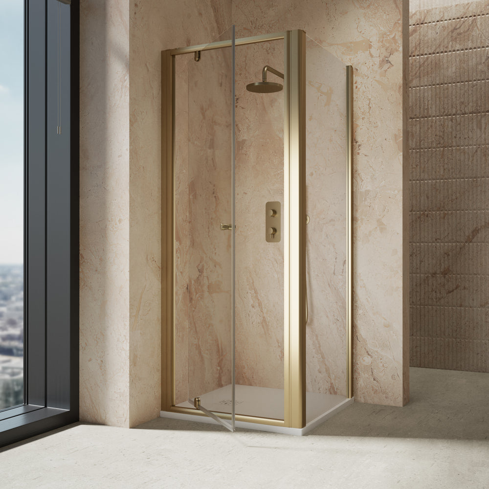 Roman Haven6 Pivot Shower Enclosure - 800mm x 800mm - Brushed Brass