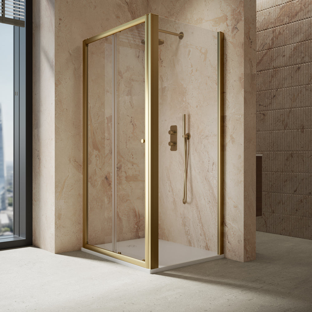 Roman Haven6 Sliding Shower Enclosure - 1000mm x 800mm - Brushed Brass