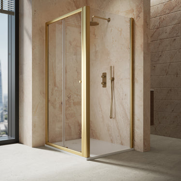 Roman Haven6 Sliding Shower Enclosure - 1000mm x 900mm - Brushed Brass