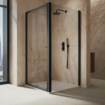Roman Haven6 Sliding Shower Enclosure - 1000mm x 1000mm - Matt Black