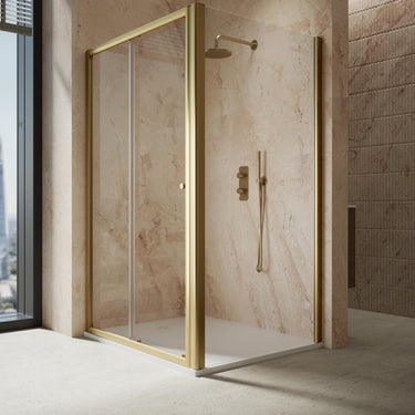 Roman Haven6 Sliding Shower Enclosure - 1200mm x 1000mm - Brushed Brass