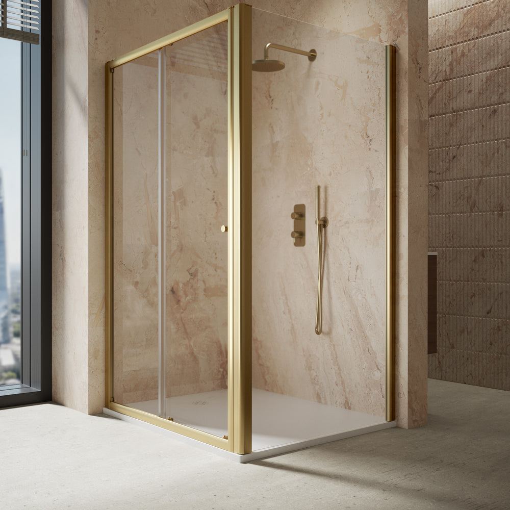 Roman Haven6 Sliding Shower Enclosure - 1200mm x 1000mm - Brushed Brass