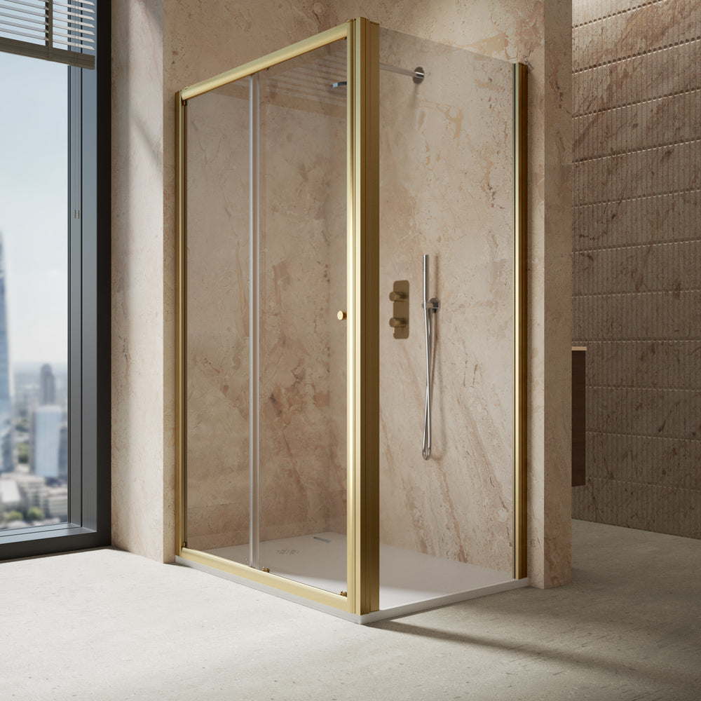 Roman Haven6 Sliding Shower Enclosure - 1200mm x 800mm - Brushed Brass