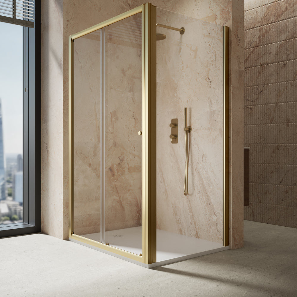 Roman Haven6 Sliding Shower Enclosure - 1200mm x 900mm - Brushed Brass