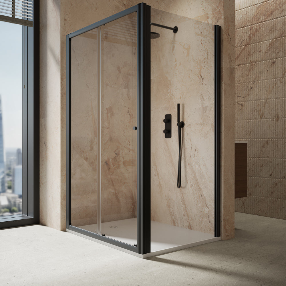 Roman Haven6 Sliding Shower Enclosure - 1200mm x 900mm - Matt Black