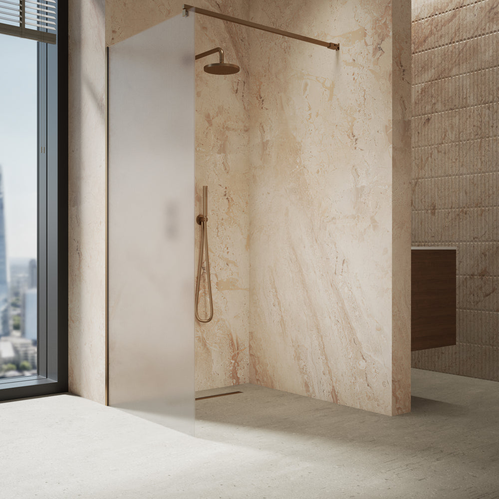 Roman Haven Select Fluted Wet Room Panel With Stabilising Bar - Brushed Bronze - 900mm