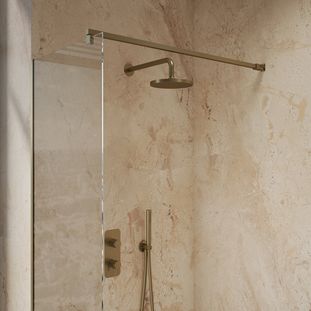 Roman Haven Select Wet Room Panel with With  Stabilising Bar - Brushed Brass - 600mm