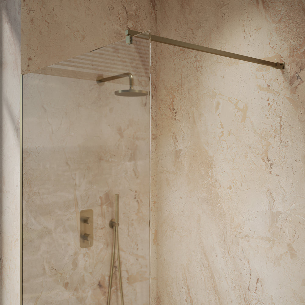 Roman Haven Select Wet Room Panel with With  Stabilising Bar - Brushed Brass - 1200mm