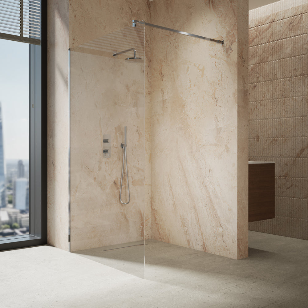 Roman Haven Select Wet Room Panel with With  Stabilising Bar - Chrome - 1200mm