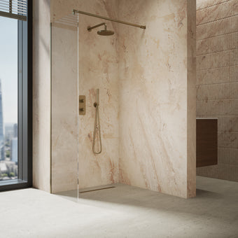 Roman Haven Select Wet Room Panel with With  Stabilising Bar - Brushed Brass - 600mm