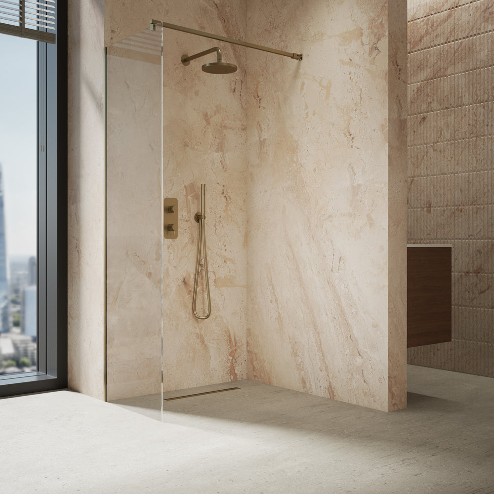 Roman Haven Select Wet Room Panel with With  Stabilising Bar - Brushed Brass - 600mm