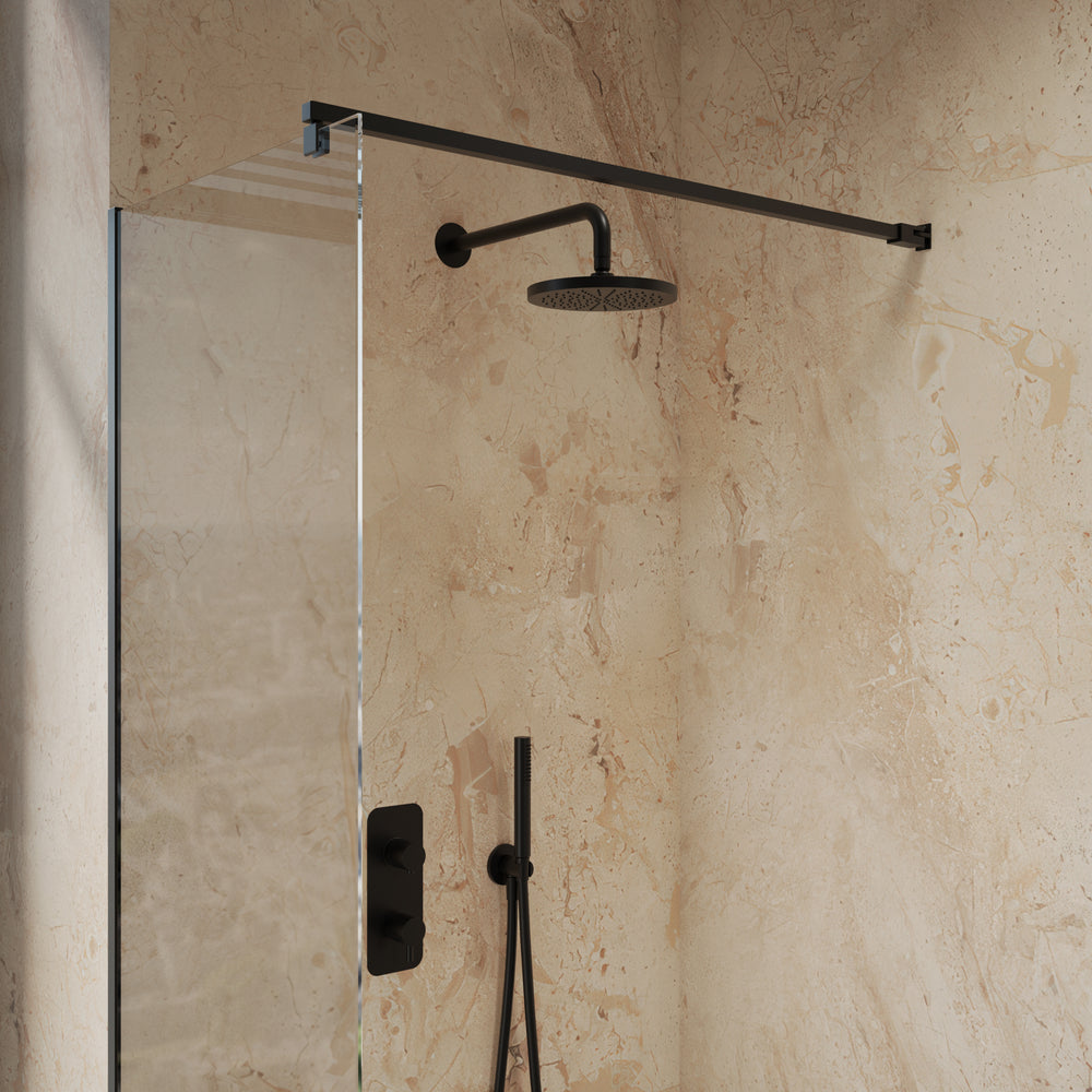 Roman Haven Select Wet Room Panel with With  Stabilising Bar - Matt Black - 600mm