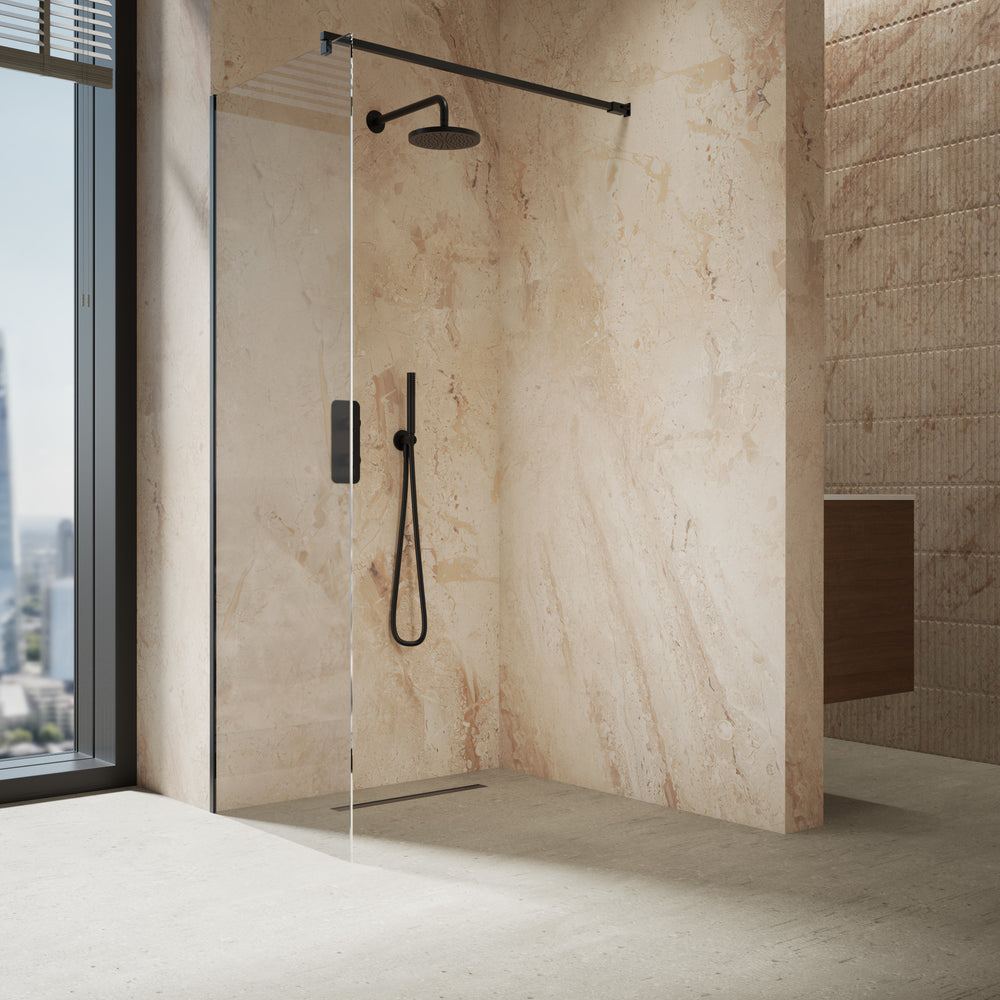 Roman Haven Select Wet Room Panel with With  Stabilising Bar - Matt Black - 700mm