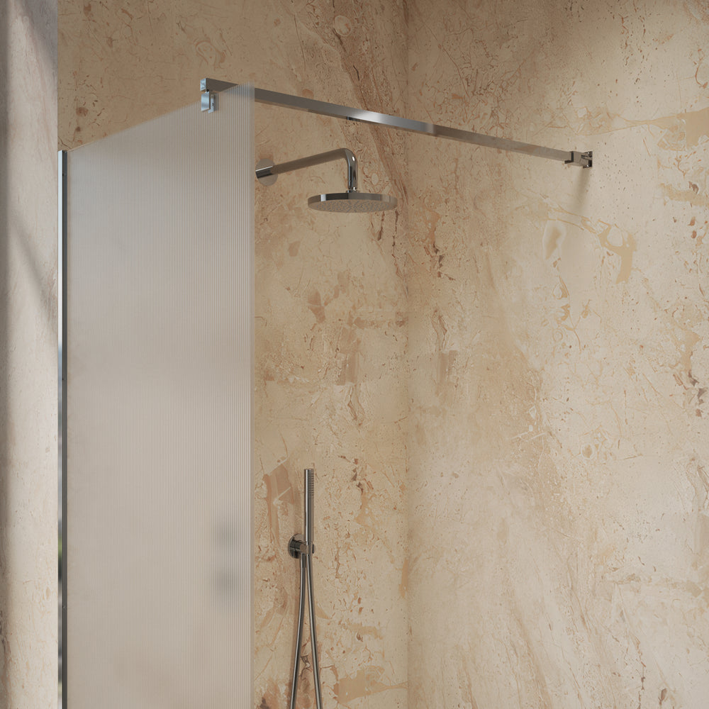 Roman Haven Select Fluted Wet Room Panel With Stabilising Bar - Chrome - 800mm