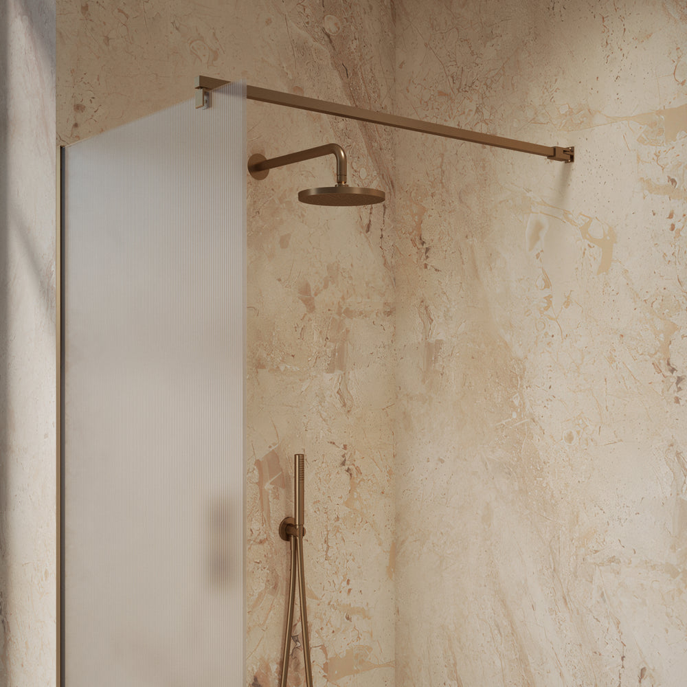 Roman Haven Select Fluted Wet Room Panel With Stabilising Bar - Brushed Bronze - 800mm