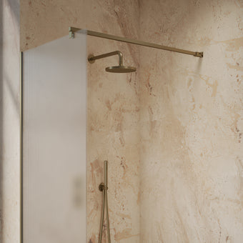 Roman Haven Select Fluted Wet Room Panel With Stabilising Bar - Brushed Brass - 800mm