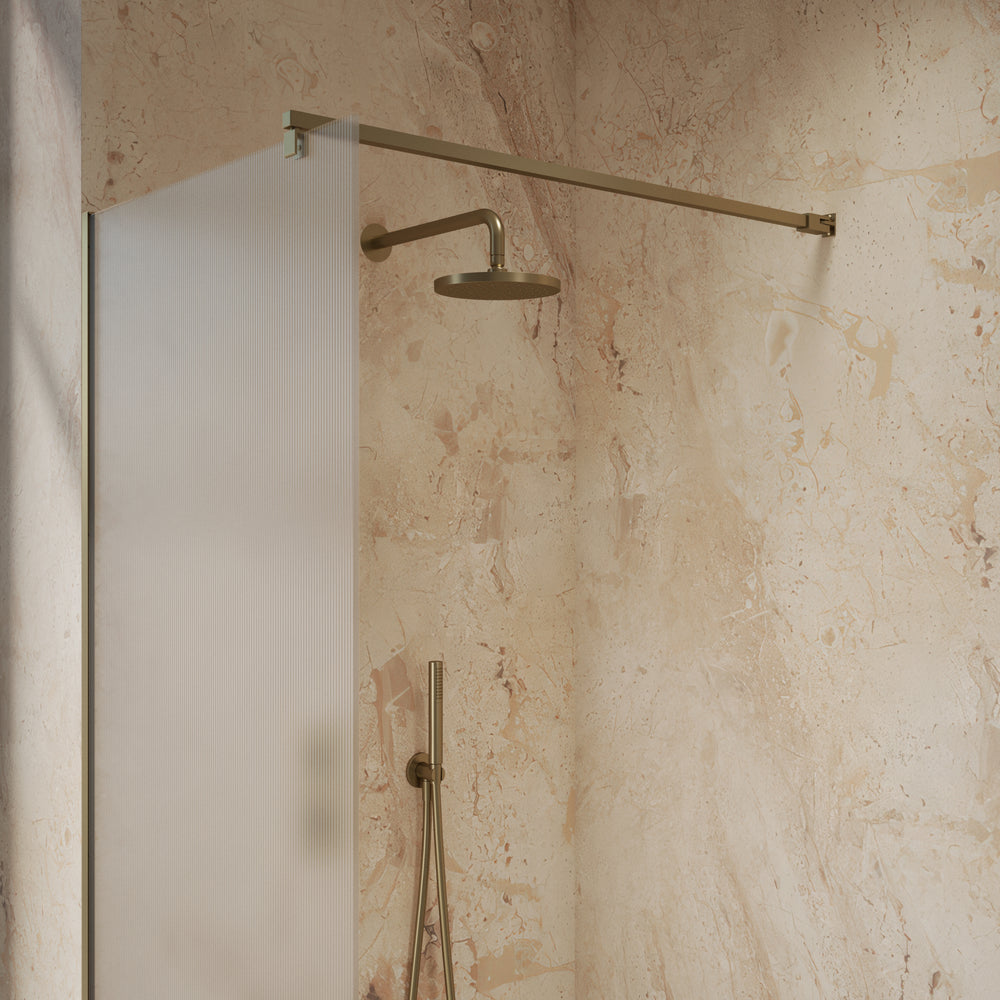 Roman Haven Select Fluted Wet Room Panel With Stabilising Bar - Brushed Brass - 800mm